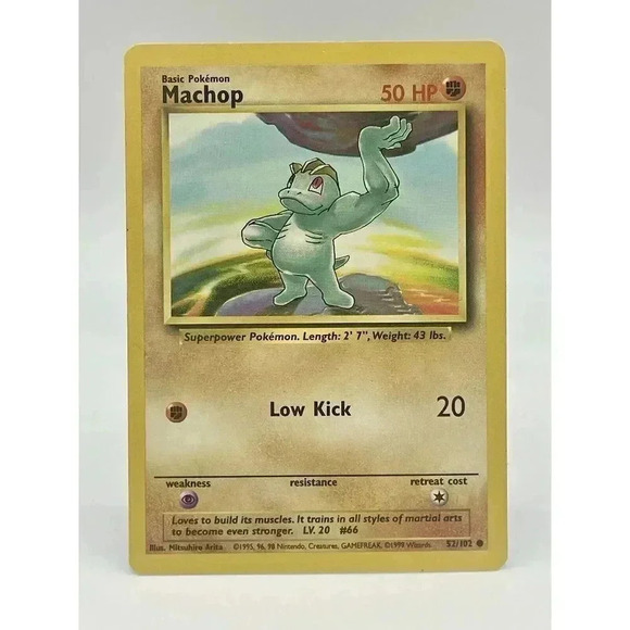 Pokémon TCG Machop Base Set 52/102 Regular Unlimited Common Non Halo‎ Vintage LP - Picture 1 of 6